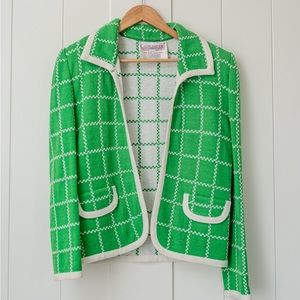 Castleberry Woven Vegan Wool Plaid Check Sweater Jacket Blazer Womens Vintage